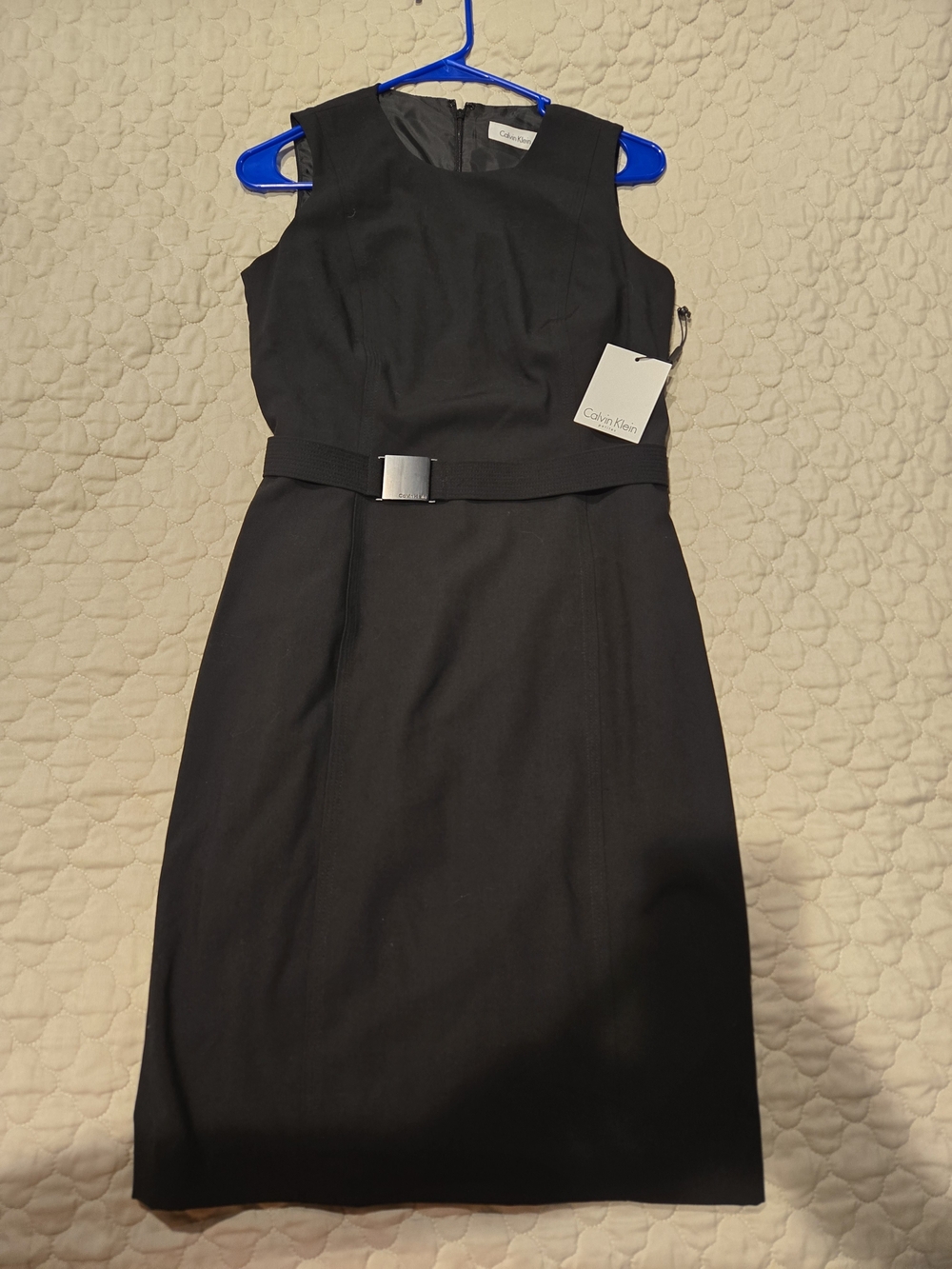 Calvin Klein Black Sleeveless Belted Sheath Dress